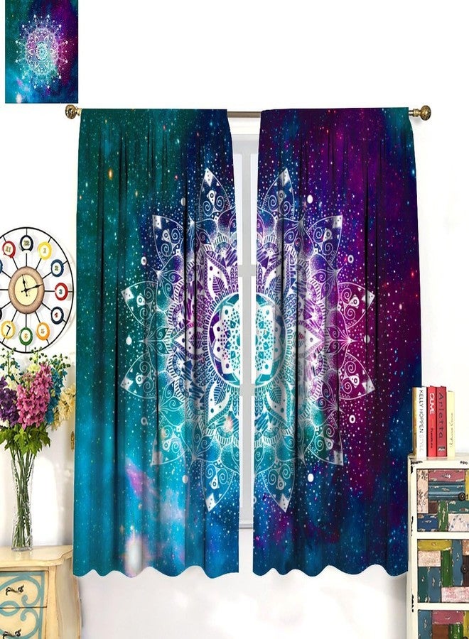 AAVEUP Hippie Curtains for Kitchen Bohemian Mandala Galaxy Space Indian Medallion Trippy Aesthetic Purple Blue Window Treatments for Girls Bedroom Living Room 42x45in（No Blackout） - Image 5